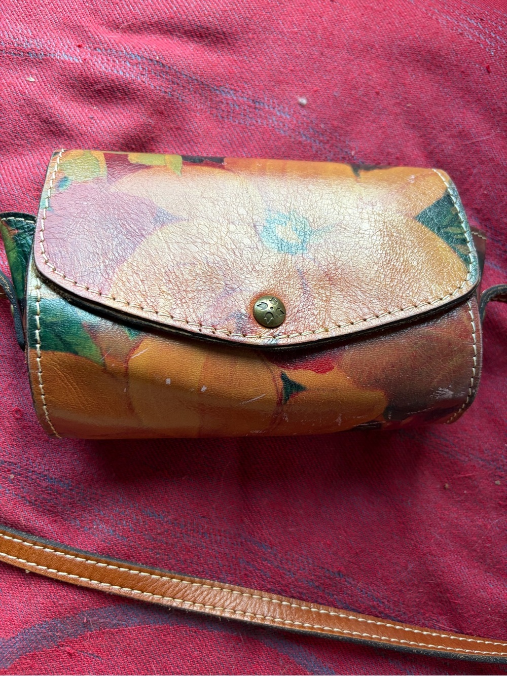 Patricia Nash Orange and Green Floral Leather Crossbody